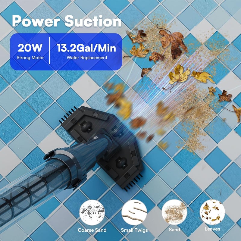 PoolMr Handheld Spa Hot Tub Vacuum- Cordless Small Above Ground Pool Cleaner with 2 Brush Heads, 90 Mins Running Time, 12 Gallons/Min Powerful Suction, Ideal for Cleaning Debris and Sand Underwater, Black - Image 2